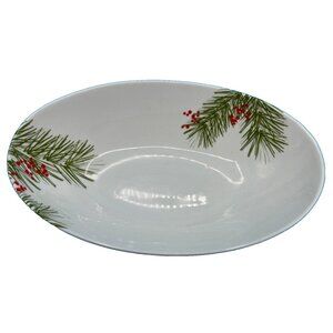 tag Christmas Oval Serving Bowl Vegetable Pine Berries 13" Long Dishwasher safe